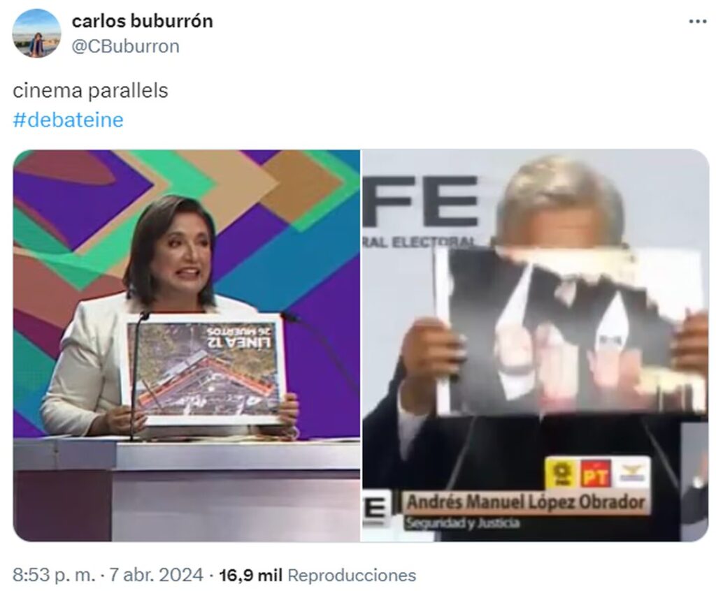Xóchitl mostró una imagen de un accidente del Metro en CDMX… al revés. Esto recordó a un debate donde estuvo AMLO. (X: @CBuburron)