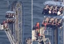 Terror en las alturas: Pasajeros quedan colgando en vertical en una montaña rusa atascada (VIDEO)
